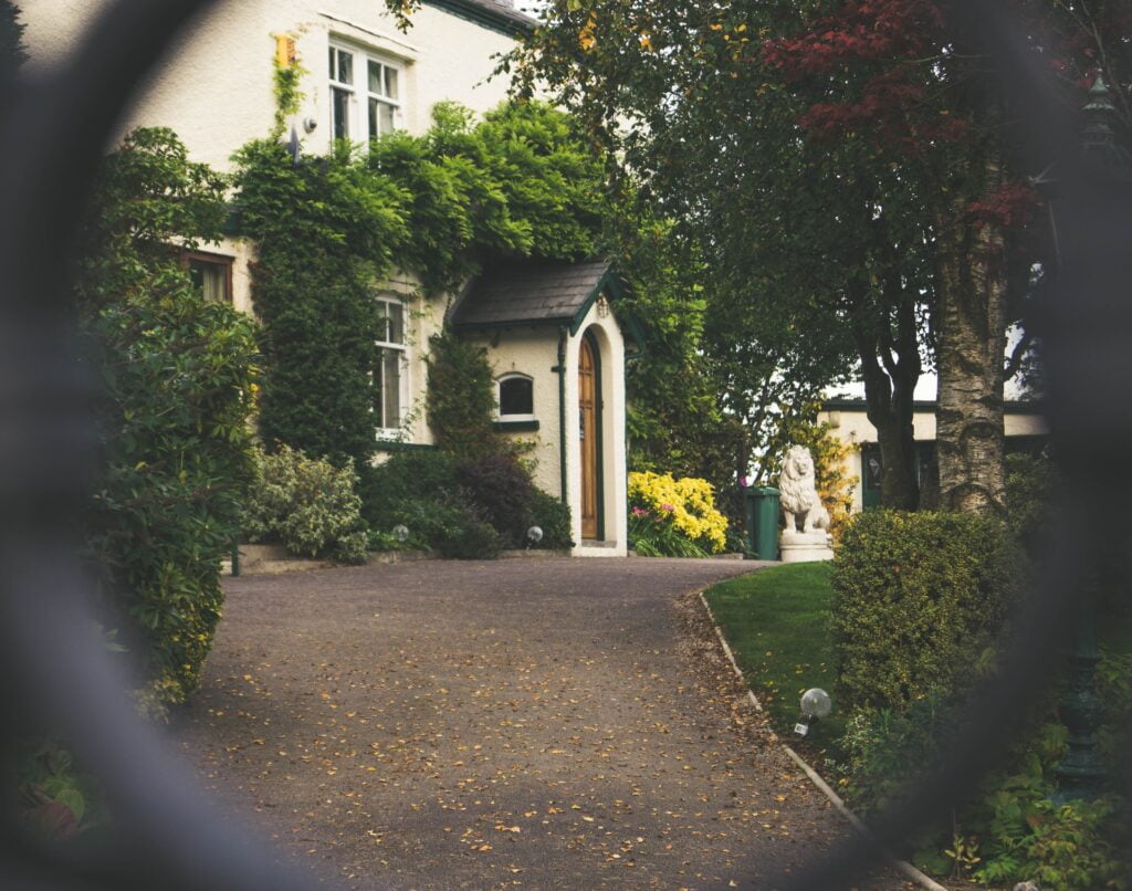 A house surrounded by trees.