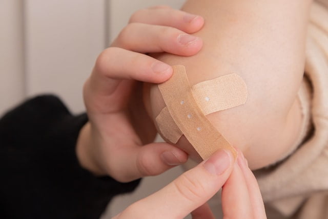 An elbow injury being treated.