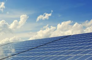 A clear sky over solar panels