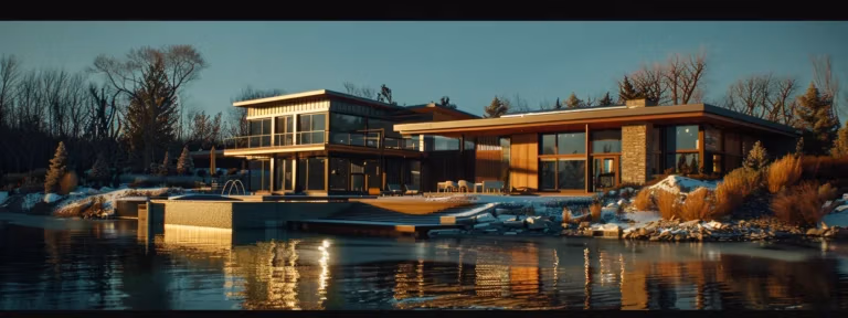 a modern house in lino lakes, mn with a sleek, energy-efficient solar reflective roof glistening under the sunlight.